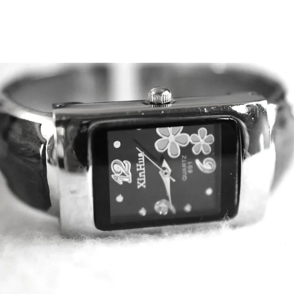 XinHua Petite Yellow Flowers Black Enamel Silver Tone 5